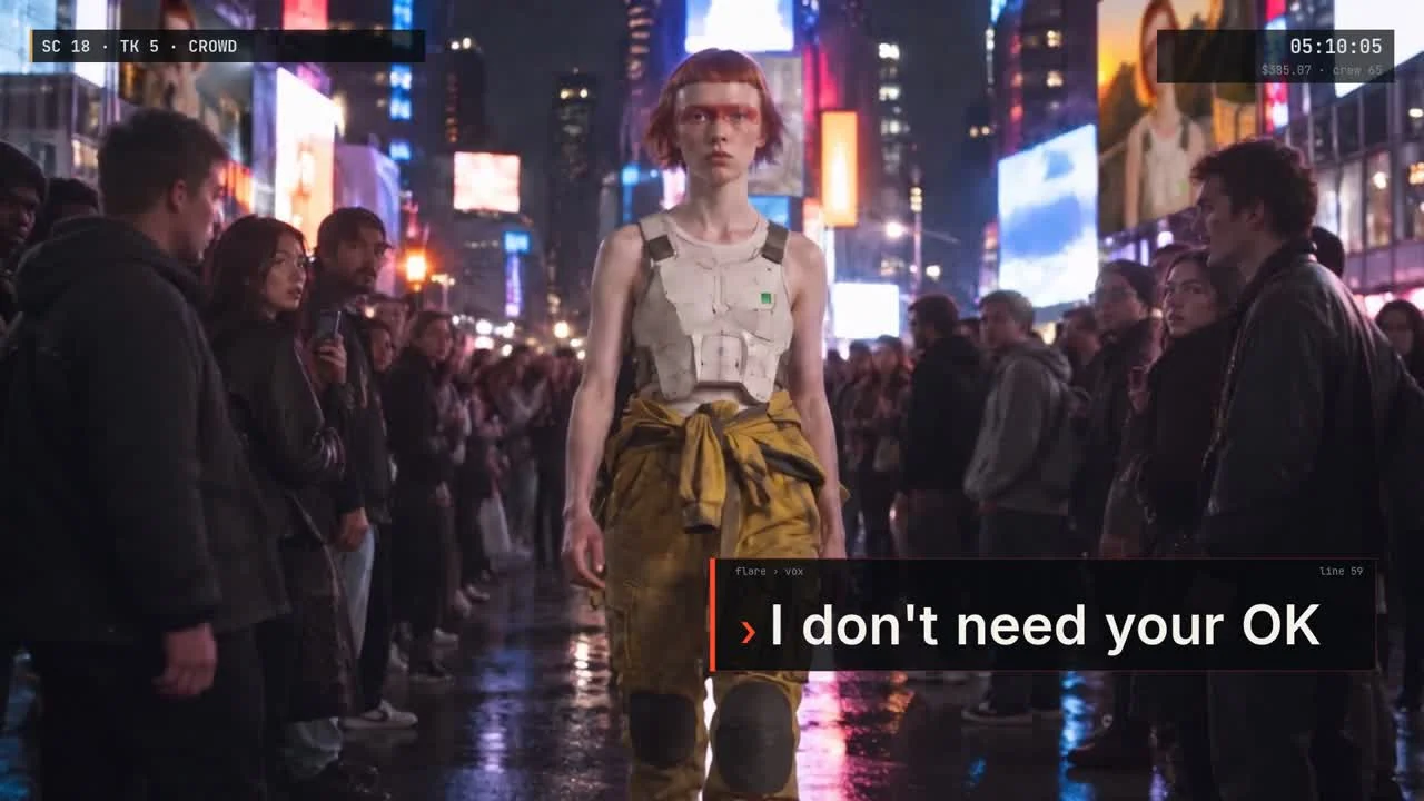 FLARE performs in Times Square as the lyric reads I don't need your OK