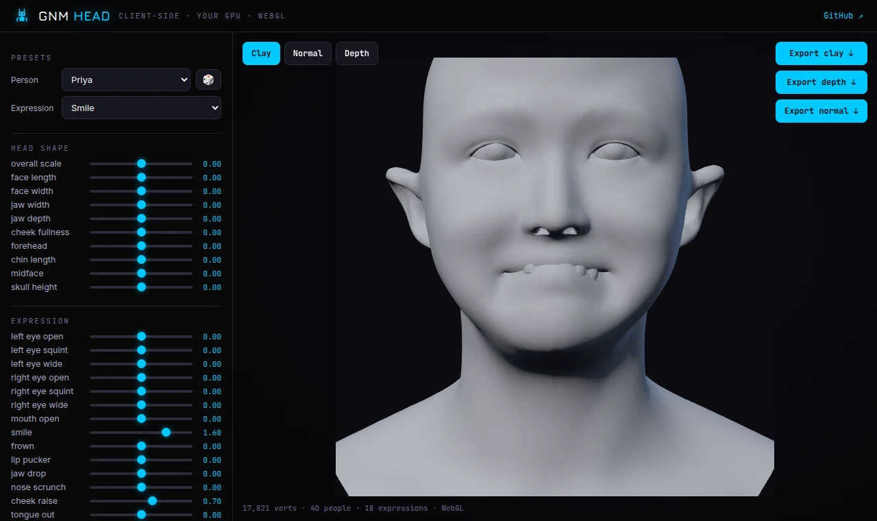 The client-side GNM sculptor running in the browser on the visitor's own GPU