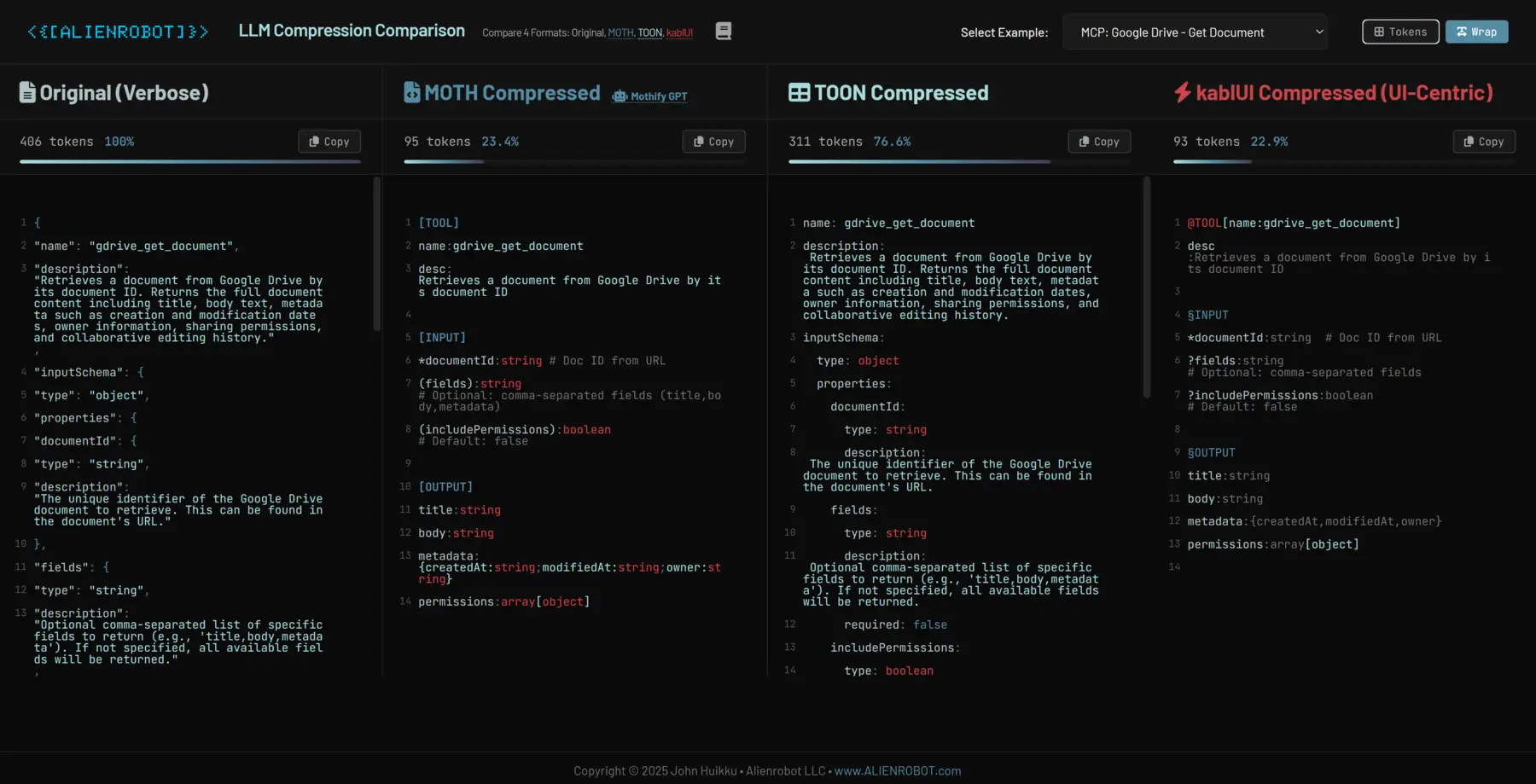 MOTH-MCP LLM Compression Comparison Interface